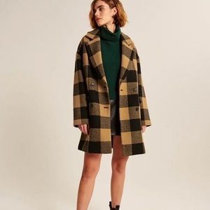 Abercrombie & Fitch Oversized Plaid Checkered Wool-Blend Coat XS Petite